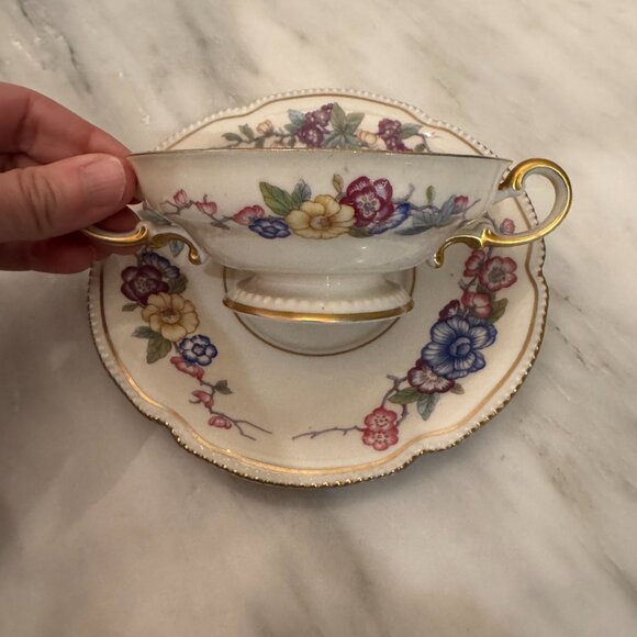 Antique Castleton China Soup Bowl Cup & Saucer Phoenix USA Gold Scalloped Edge - Picture 6 of 16